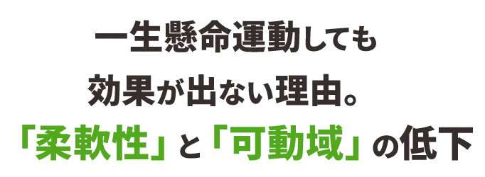 一生懸命運動しても効果が出ない理由。
それは「柔軟性」と「可動域」の低下
